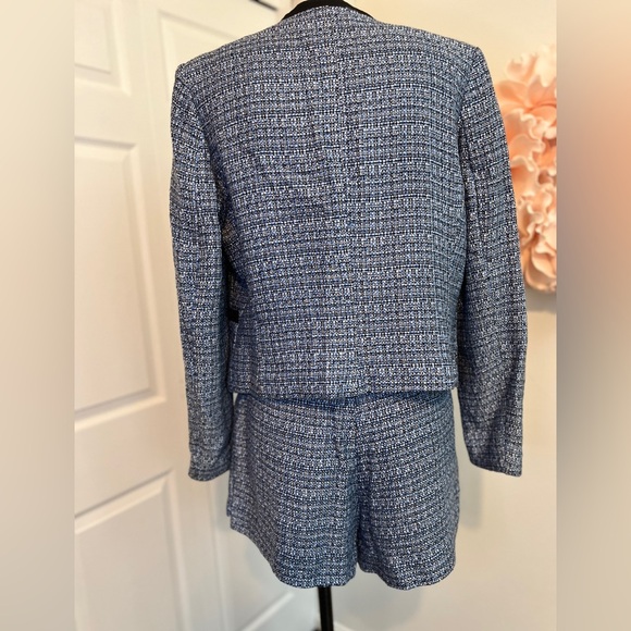 H&M Tweed Short Set Suit Blue White With Black Trim Size 14 - Picture 7 of 7